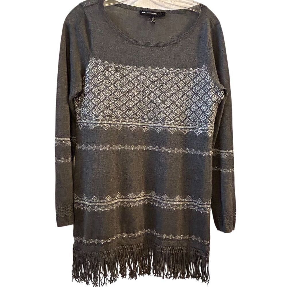 White House Black Market‎ Women's Gray Fringed Pullover Sweater Size S